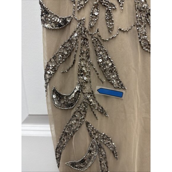 Papell Studio Size 6 Beige Formal Sequin Beaded Formal Dress Cocktail Gown NWT - Picture 8 of 16
